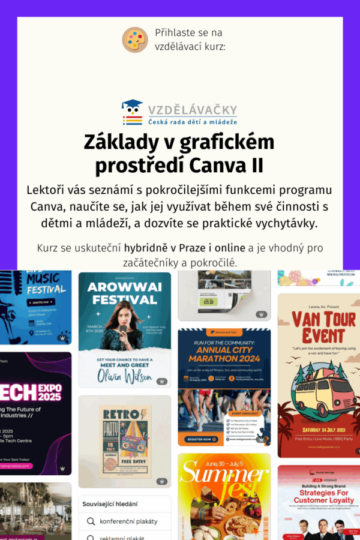 Základy v grafickém programu Canva I, II – 9. a 23. 10. 2025 - RADAMBUK | Rada dětí a mládeže Jihočeského kraje