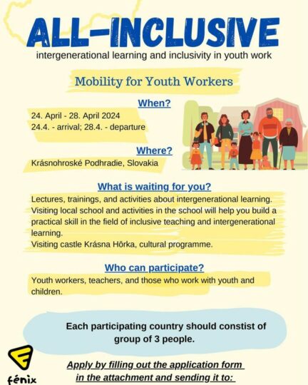 Projekt „All-inclusive“, Mobility for Youth Workers, Slovensko! 24.-28.4.2024 - RADAMBUK | Rada dětí a mládeže Jihočeského kraje