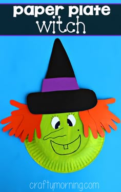Paper Plate Witch Craft for Kids #Halloween craft for kids to make using their handprints! | CraftyMorning.com