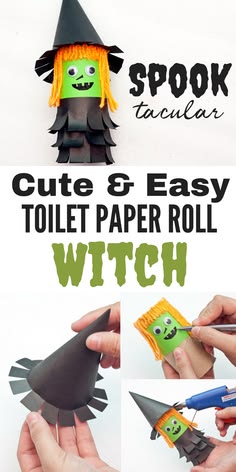 Such a cute halloween craft for kids! Make this little witch out of a toilet paper roll and construction paper. So easy and so cute!