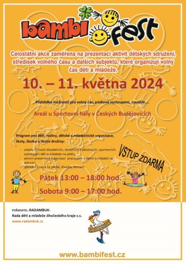 24. ročník akce BAMBIFEST 10. – 11. 5. 2024 - RADAMBUK | Rada dětí a mládeže Jihočeského kraje