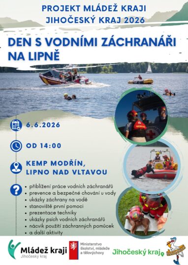Den s vodními záchranáři na Lipně – projekt Mládež kraji – kraj Jihočeský – 6.6.2026 - RADAMBUK | Rada dětí a mládeže Jihočeského kraje