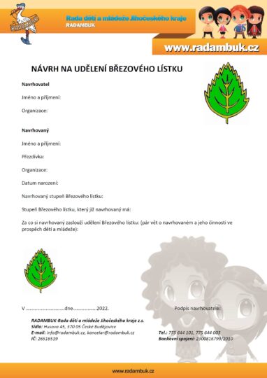 1. 12. 2022 – udělování Březových lístků - RADAMBUK | Rada dětí a mládeže Jihočeského kraje