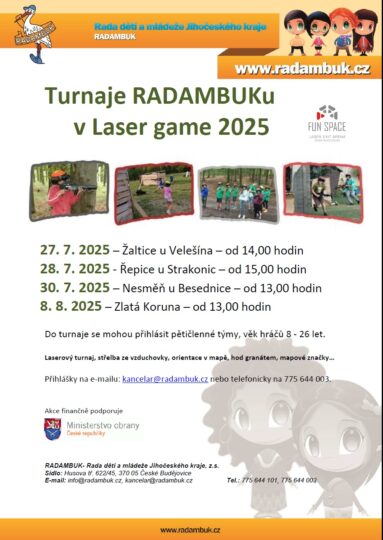 Turnaje RADAMBUKu 2025 v Laser game – Ministerstvo obrany - RADAMBUK | Rada dětí a mládeže Jihočeského kraje