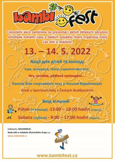 13. – 14. 5. 2022 – akce BAMBIFEST 22. ročník – Акції для дітей- ohlédnutí - RADAMBUK | Rada dětí a mládeže Jihočeského kraje