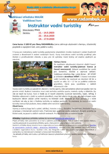 Vzdělávací kurzy Instruktor vodní turistiky 2023 – BP Sport - RADAMBUK | Rada dětí a mládeže Jihočeského kraje