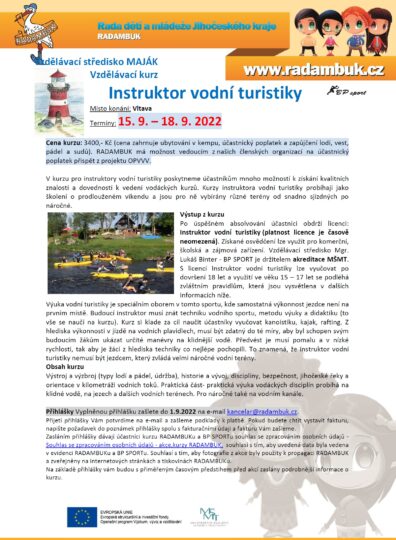 15. – 18. 9. 2022 – Instruktor vodní turistiky - RADAMBUK | Rada dětí a mládeže Jihočeského kraje