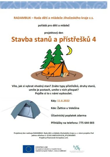 11. 6. 2022 – projektový den Stavba stanů a přístřešků 4 - RADAMBUK | Rada dětí a mládeže Jihočeského kraje