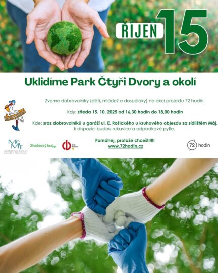 15. 10. 2025 – Uklidíme Park Čtyři Dvory – 72 hodin - RADAMBUK | Rada dětí a mládeže Jihočeského kraje