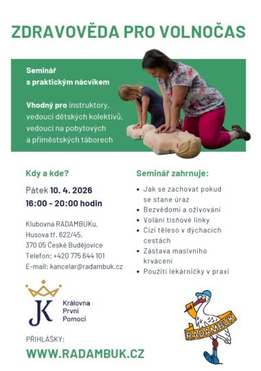 Seminář Zdravověda pro volnočas 10. 4. 2026 - RADAMBUK | Rada dětí a mládeže Jihočeského kraje