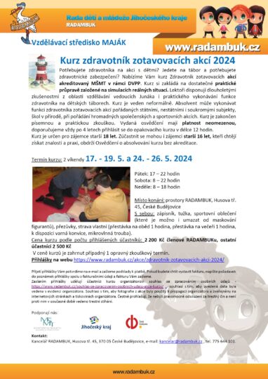 Zdravotník zotavovacích akcí 17. – 26. 5. 2024 - RADAMBUK | Rada dětí a mládeže Jihočeského kraje