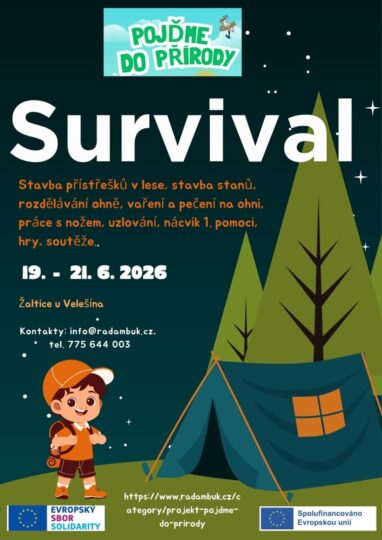 Survival 19.-21.6.2026 – projekt Pojďme do přírody - RADAMBUK | Rada dětí a mládeže Jihočeského kraje