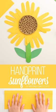 This handprint sunflower craft is such a beautiful keepsake and it's really simple to make using children's handprint cut outs! This is such a great kids craft, a cute homemade card idea and an awesome fall craft for kids using simple dollar store supplies!