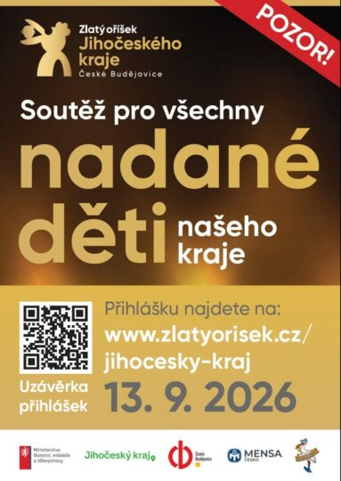 3.ročník krajského kola Zlatý oříšek Jihočeského kraje přihlášky do 13.9.2026 - RADAMBUK | Rada dětí a mládeže Jihočeského kraje