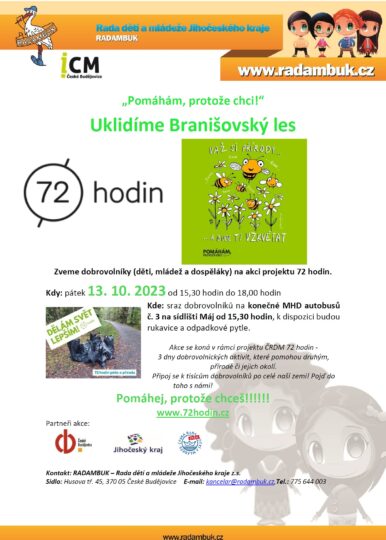 13. 10. 2023- Uklidíme Branišovský les – 72 hodin - RADAMBUK | Rada dětí a mládeže Jihočeského kraje
