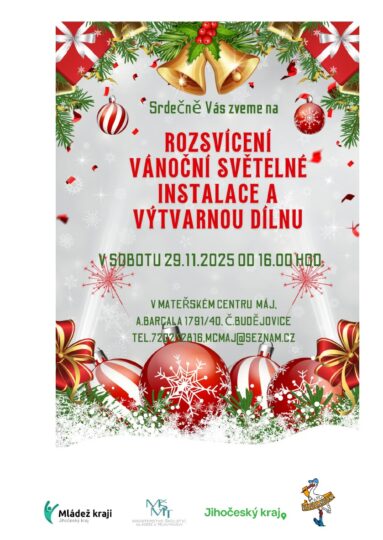 Rozsvícení vánoční světelné instalace a výtvarná dílna 29. 11. 2025 – projekt Mládež kraji – kraj Jihočeský - RADAMBUK | Rada dětí a mládeže Jihočeského kraje