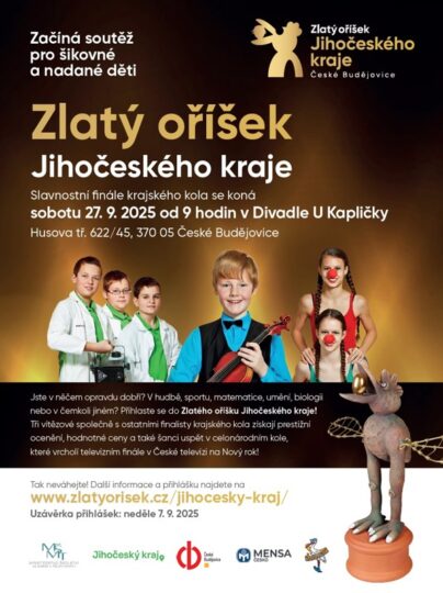 Finále 2. ročníku soutěže Zlatý oříšek Jihočeského kraje 2025 – 27. 9. 2025 - RADAMBUK | Rada dětí a mládeže Jihočeského kraje