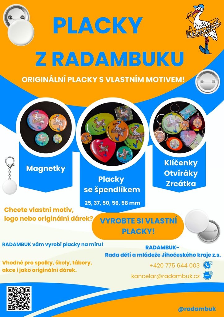 Nabízíme výrobu buttonů se špendlíky, magnety, zrcátka, ovíráky, klíčenky - RADAMBUK | Rada dětí a mládeže Jihočeského kraje