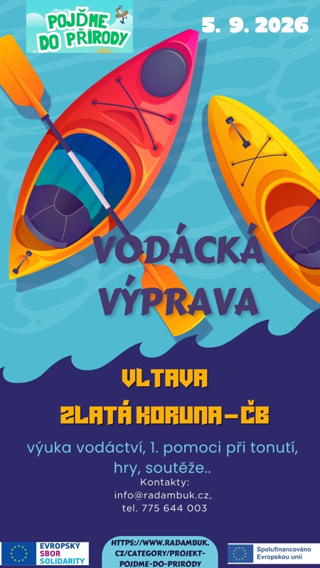 Vodácká výprava 5. 9. 2026- projekt Pojďme do přírody - RADAMBUK | Rada dětí a mládeže Jihočeského kraje