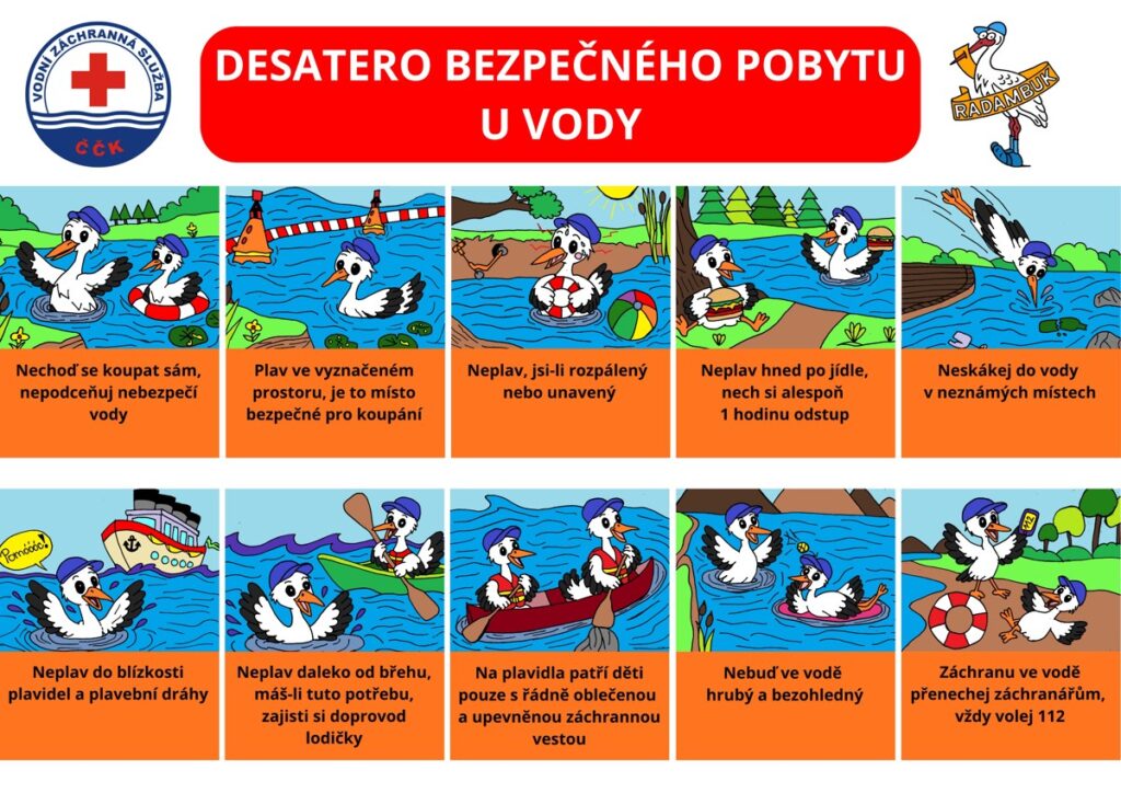 Desatero bezpečného pobytu u vody s čápem Klapíkem - RADAMBUK | Rada dětí a mládeže Jihočeského kraje