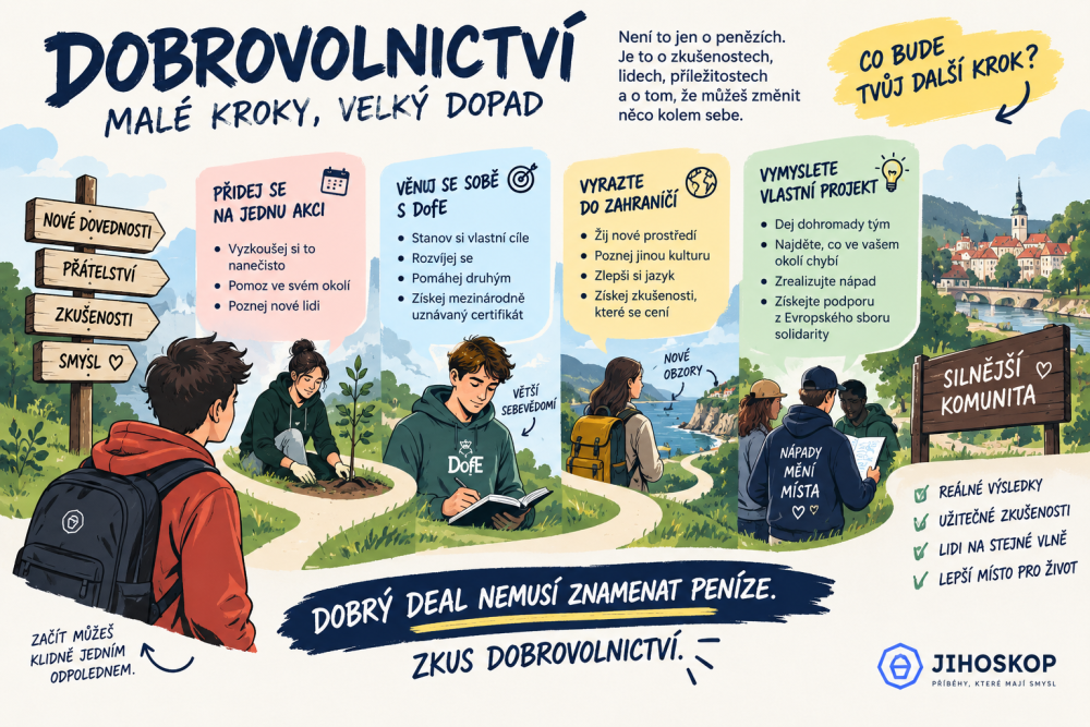 Dobrý deal nemusí znamenat peníze. Zkus dobrovolnictví - RADAMBUK | Rada dětí a mládeže Jihočeského kraje