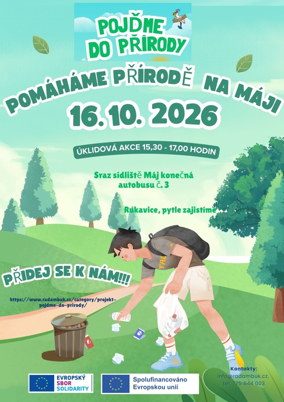 16. 10. 2026 - Pomáháme přírodě na Máji - projekt Pojďme do přírody - RADAMBUK | Rada dětí a mládeže Jihočeského kraje