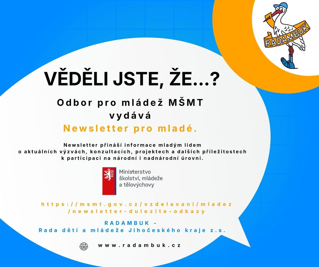 Věděli jste, že Odbor pro mládež MŠMT vydává Newsletter pro mladé? - RADAMBUK | Rada dětí a mládeže Jihočeského kraje